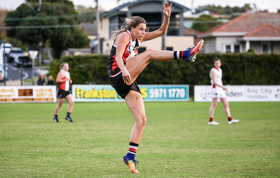 Rhiannon Watt will once again don the red, white and black, signing on to St Kilda’s inaugural AFLW team. - St Kilda Saints